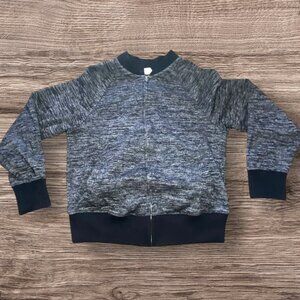 Gap Heathered Gray Zip-Up Jacket Pockets Black Ribbed Trim‎ Comfort Casual